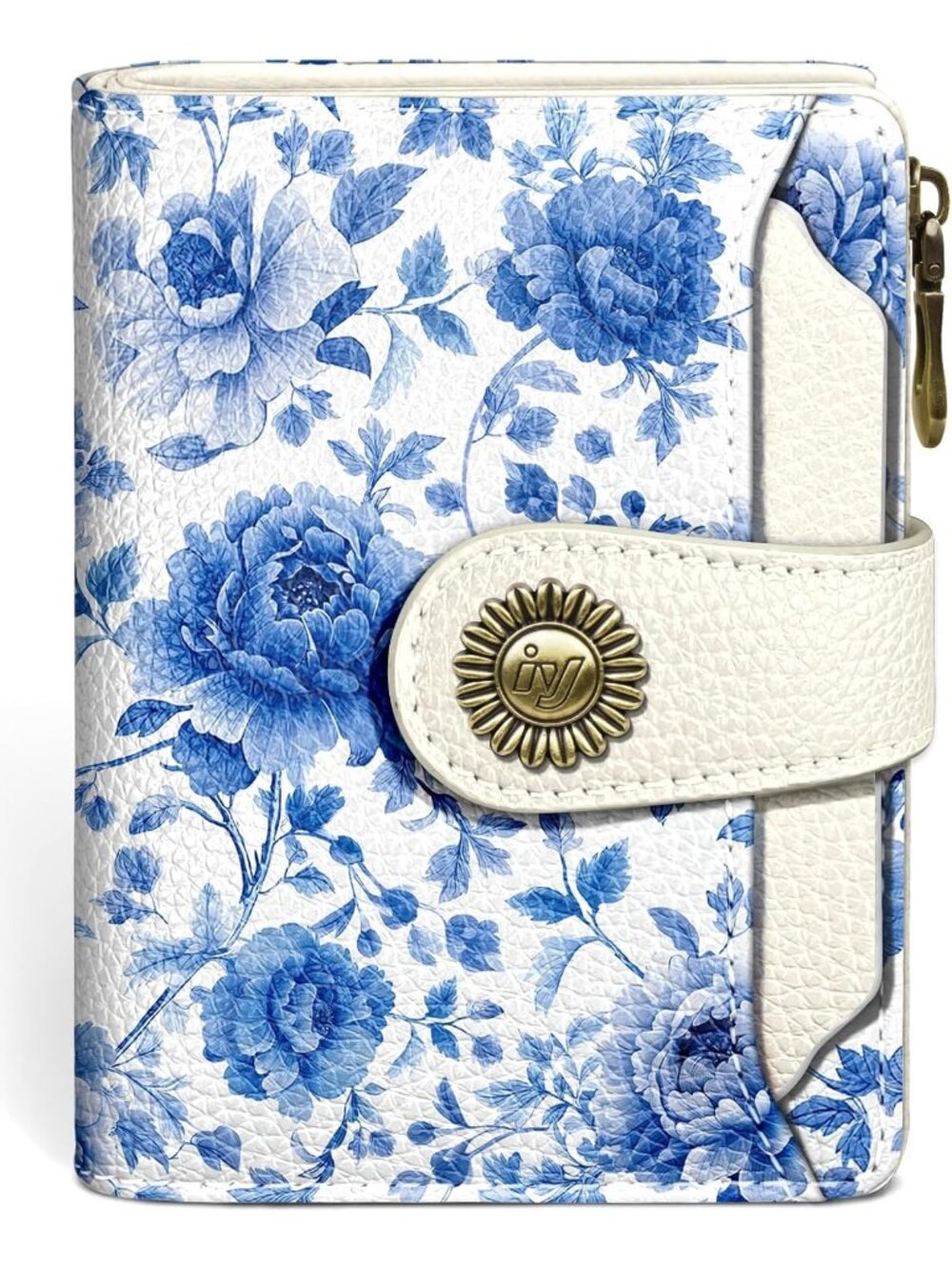 〽️Women Floral Blue PU Leather RFID Blocking Bifold 14 Card Slots Cash Purse
